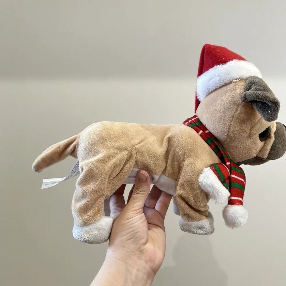 Gemmy Animated Singing Jumping Christmas Pug Dog RARE Hat Scarf 12